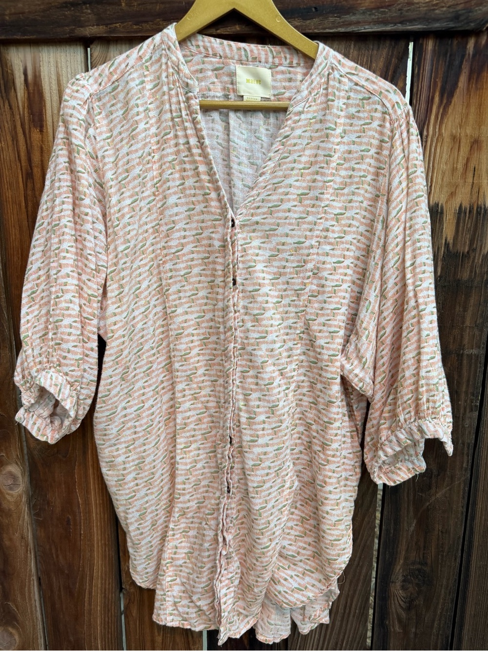 Maeve Peach-Pink & Sage Patterned Tunic Top